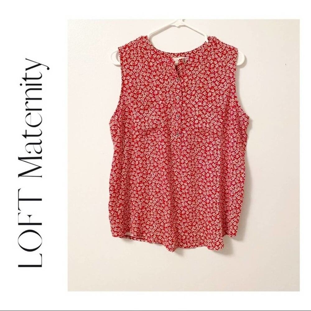 LOFT Red Floral Maternity Blouse Size Medium